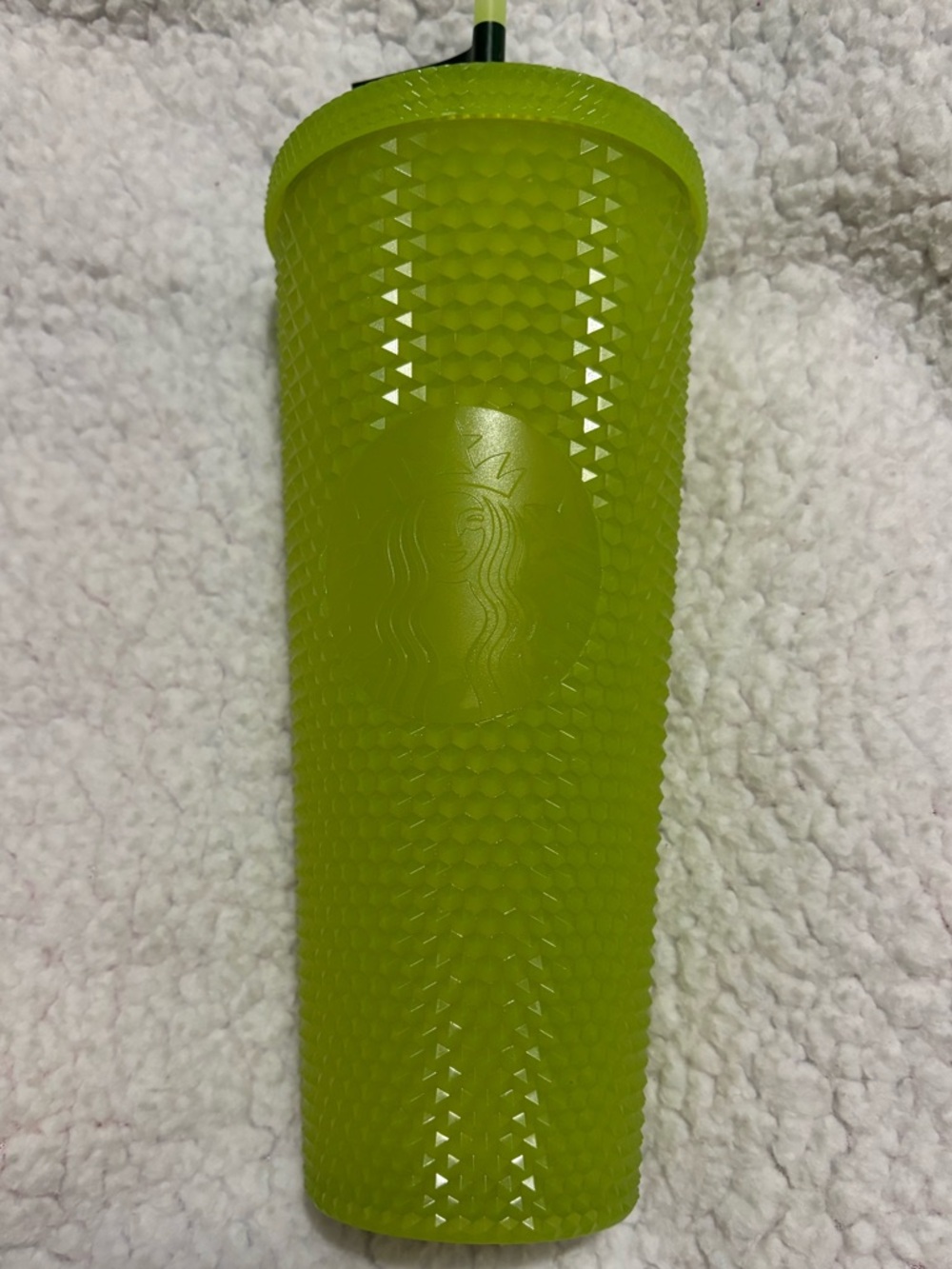NWT Starbucks Glows in the Dark Neon Lime Studded Cold Cup w/ Straw